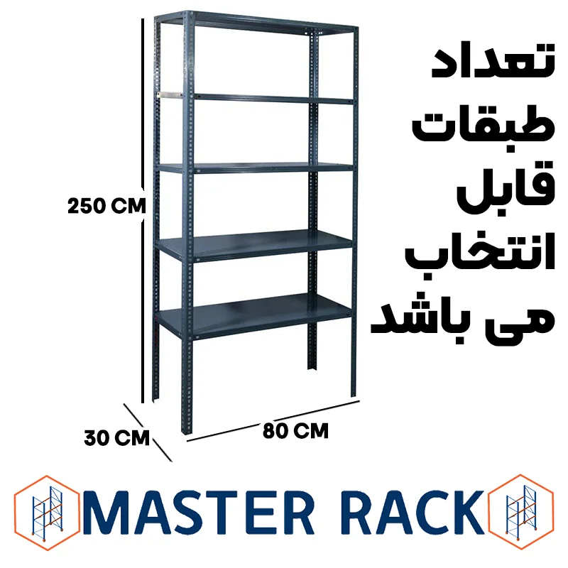 ست قفسه پیچ و مهره ای انباری 30*80 به ارتفاع 2.5 متر و ضخامت 0.9 میلیمتر