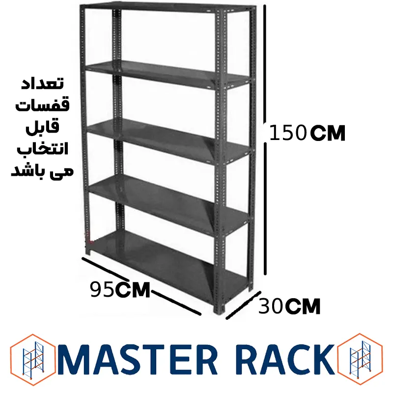 ست قفسه پیچ و مهره ای انباری به طول 95 عمق 30 سانتیمتر ارتفاع 1.5 متر ضخامت 0_7 میلیمتر