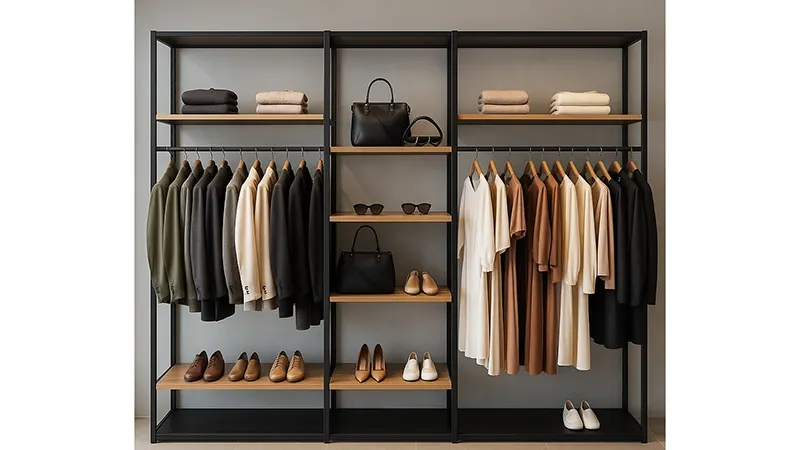قفسه بندی راک برای پوشاک 3 قفسه بندی پوشاک