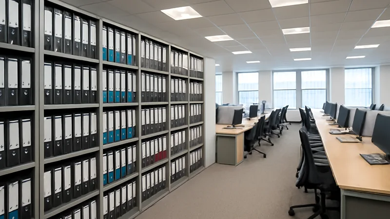 راهنمای جامع قفسه زونکن اداری برای دفاتر اداری : انتخاب، نصب و نگهداری 3 قفسه زونکن در دفتر بزرگ با نور طبیعی و فضای کاری مدرن